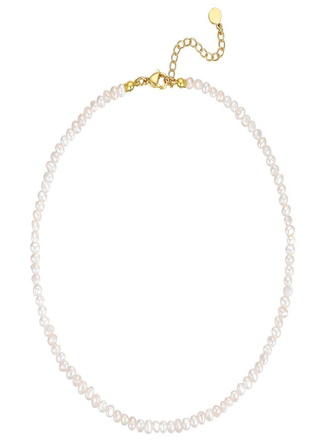 NUZON Natural Tiny Baroque Pearl Choker Necklace for Women Handpicked 3-4MM AAA+ Freshwater Irregular Pearl Beaded Strand Necklace Dainty Layering Jewelry 16'' Adjustable - Image 1